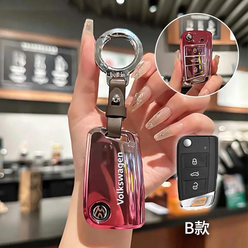 Valve Stems Caps For VOLKSWAGEN VW High-end Car Remote Key Case Cover Gradient Color TPU Fold Keyless Bag For VW Volkswagen Polo
