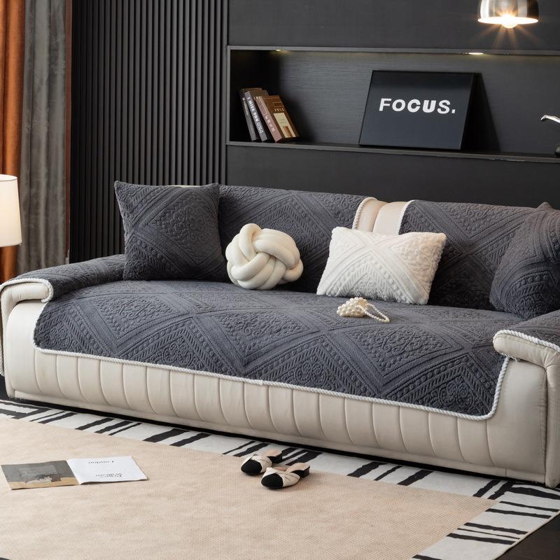 Cream Wind Autumn and Winter Thickened Plush Sofa Cushion  New Fixed Non-slip Straight Row Leather Sofa Seat Cushion Cover