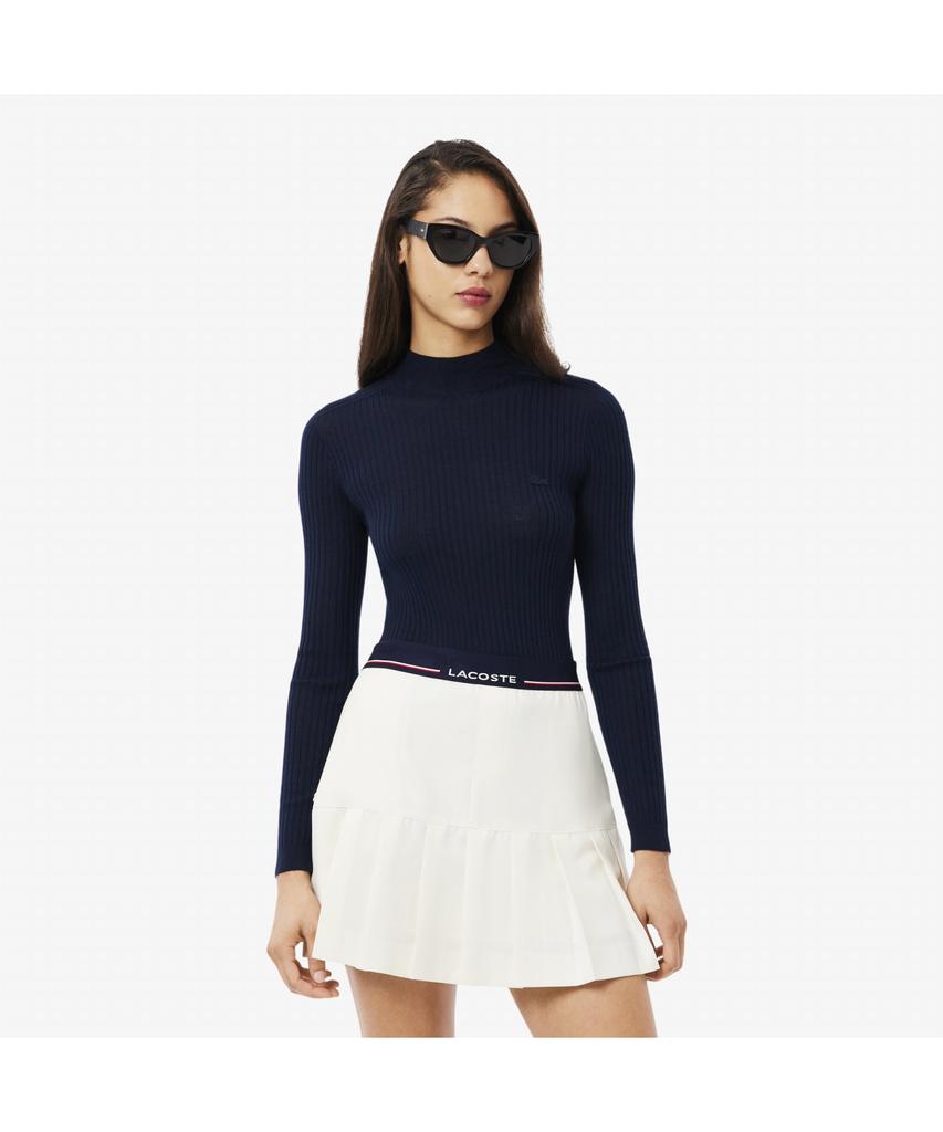 LACOSTE Women'S Ribbed Merino Wool Mock Neck Sweater Af4189-55N 166