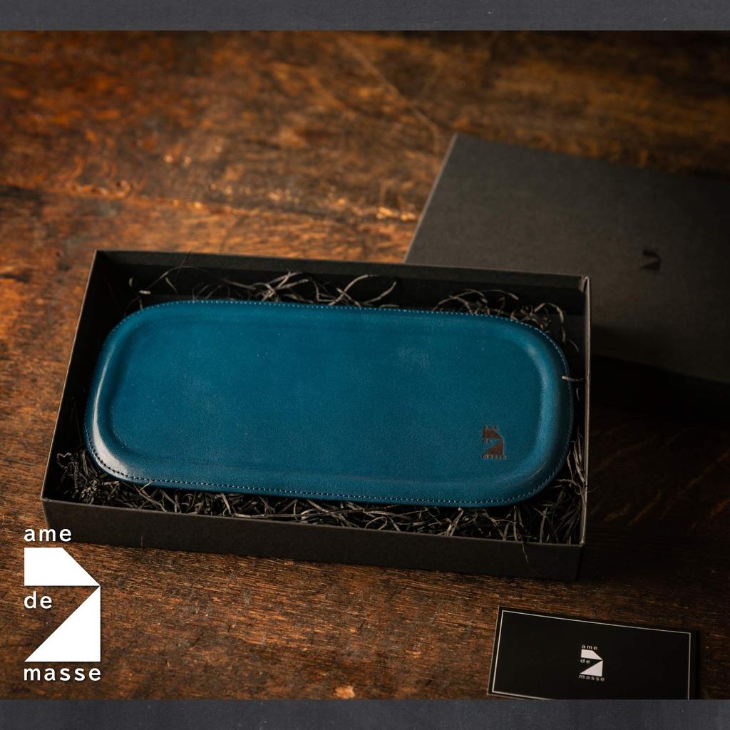 Поднос для столешницы Am de Mas, Овальный, Кожа Tochigi, Натуральная кожа, Сделано в Японии, Ручная работа, Простой, Маленькие аксессуары, TY-022, Синий