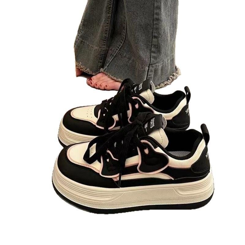 Модная школьная женская студенческая повседневная обувь Осень Шнуровка Платформа Женские кеды для скейтборда Уличная износостойкая обувь Плоские кроссовки Корейский