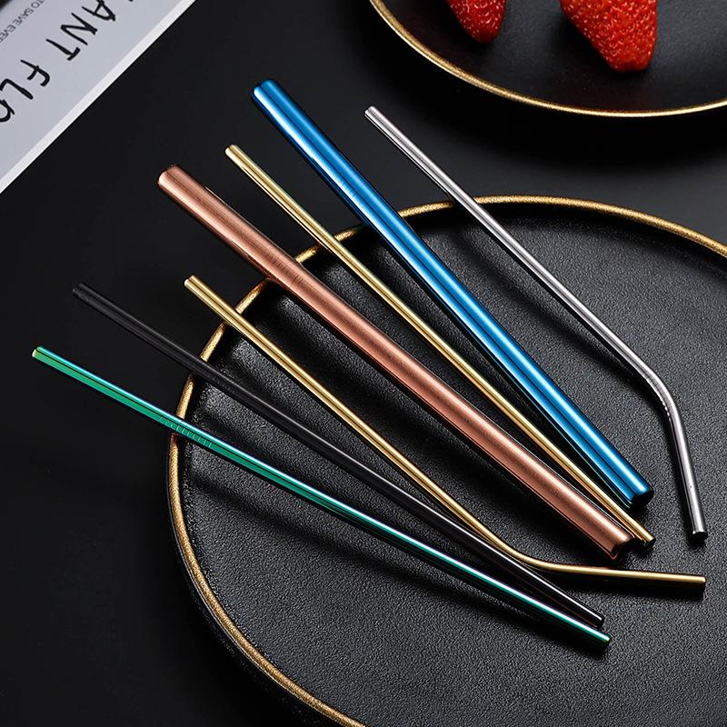304 Stainless Steel Straw Set Color Metal Straw Restaurant Milk Tea Beverage Coffee Tube Straight Pipe Elbow Set