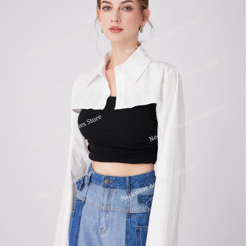 Cotton Long Sleeved Fake Collar Small Cape for Womens Shirt Detachable Collar Blouse Style False Collar for Summer