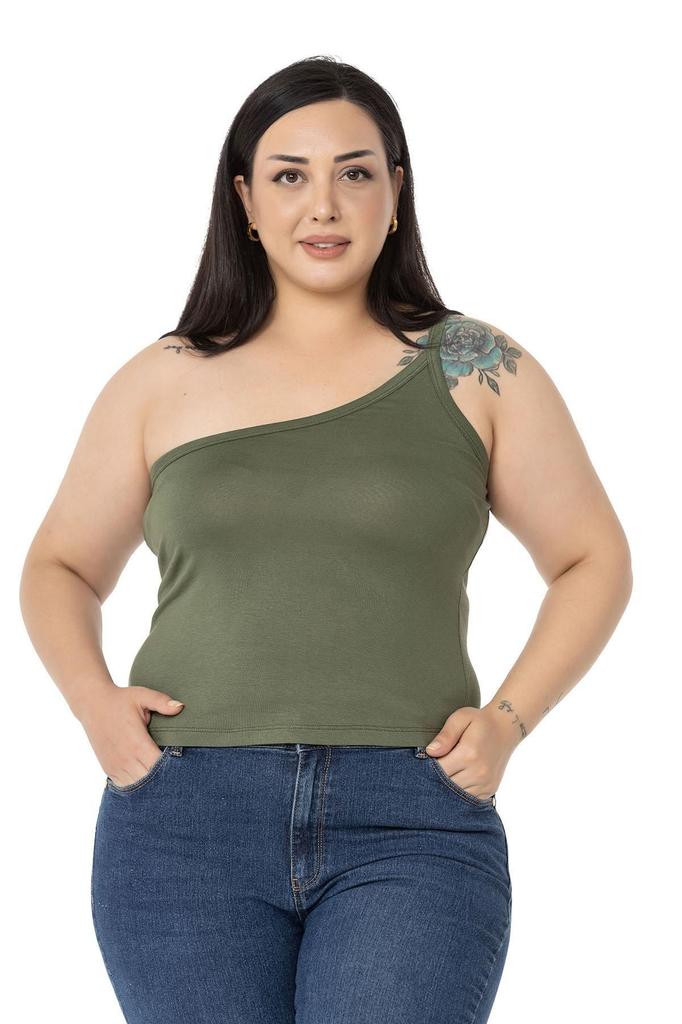 Женский стиль Боди большого размера Плюс размер на одно плечо Вискозное боди черного цвета с низким вырезом