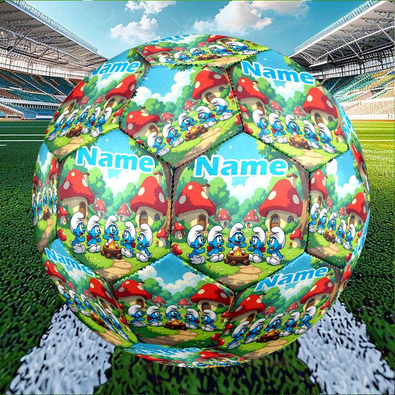 Custom Name Personalized Blue Smurfs Print Size 5 Soccer Ball Training & Match Football, for Team, Kicking, Gift for Football