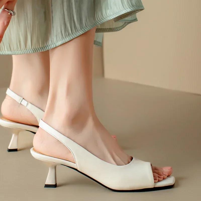Fashion Women's Silver Thin High Heels Sandals PU Leather Slip on New Woman's Shoes Single Band Square Open Toe Slippers Sandalias Mujer