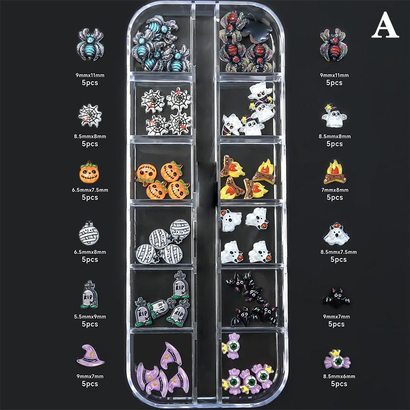 1 коробка 3D Хэллоуин Паук Тыква Призрак Серия Нейл-арт Подвески Части Симпатичные Мини Каваи Смола Аксессуары DIY Маникюр Украшения