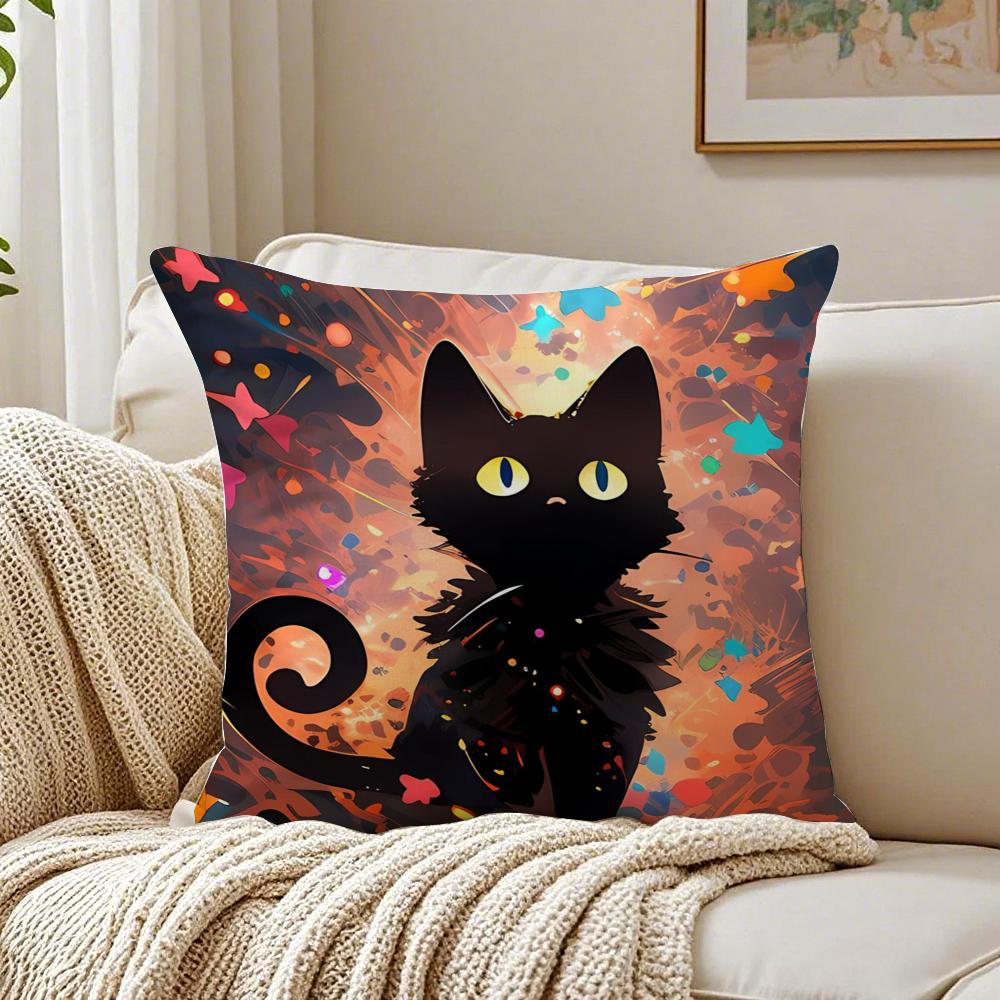 Fashion Casual Starry Sky Art cats Cozy Cushion Cover Linen Pillowcase Soft for Sofa Bed Home Room Decor