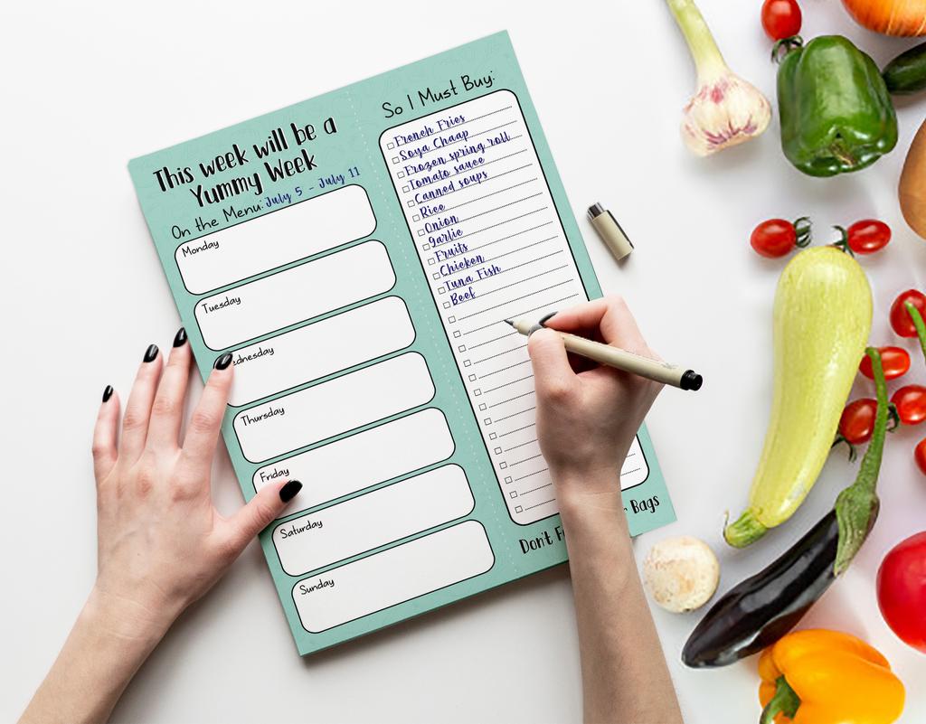 Inkdotpot Weekly Meal Planner Notepad 7"x10 , "Kitchen Menu" Magnetic Meal Planning Pad with Tear Off Grocery S-54 Sheets
