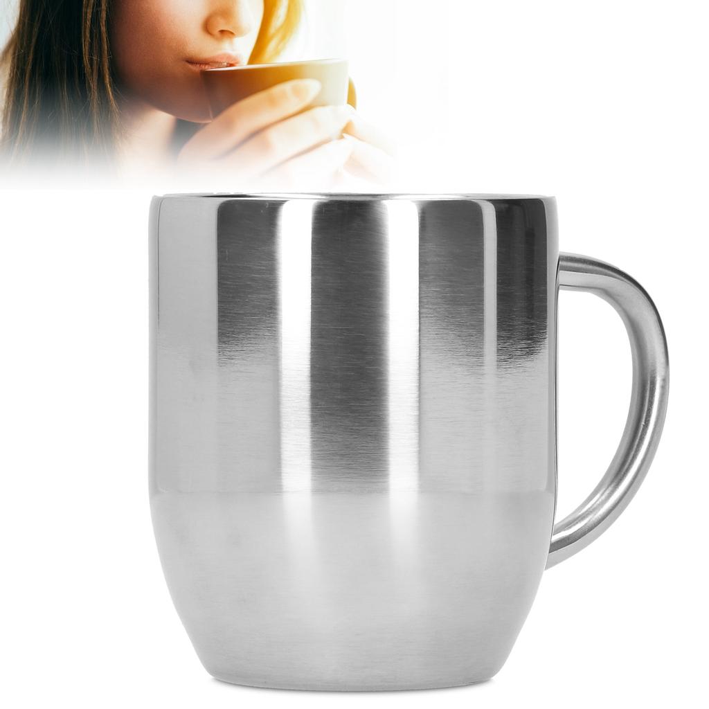 304 Stainless Steel Double?Layer Coffee Cup Thickening Handle Cup 350Ml For Office