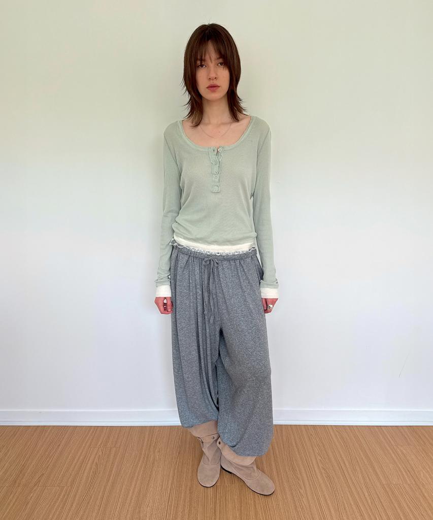 DIAGONAL Layered Henley Tee (Mint)