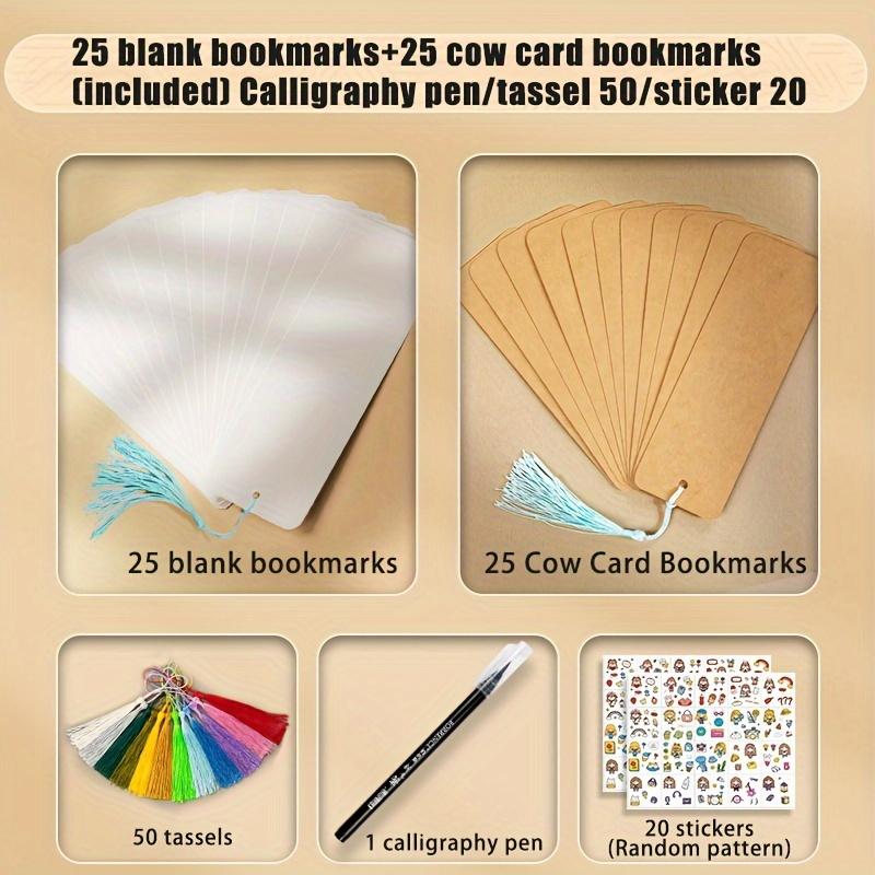 25 Watercolor Paper Bookmarks Blank Creative Hand-drawn Labels with Colored Tassels for DIY Coloring Powder Acrylic and Watercolor Art Projects