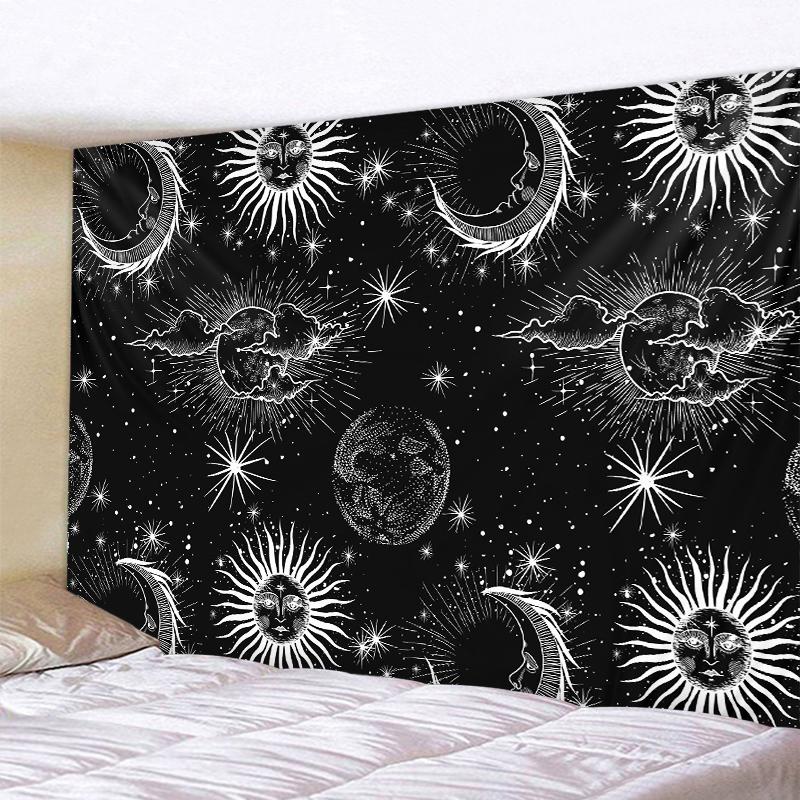 Mandala Black and White Sun and Moon Tapestry Mystical Witchcraft Divination Wall Hanging Hippie Wall Hanging Home Decoration