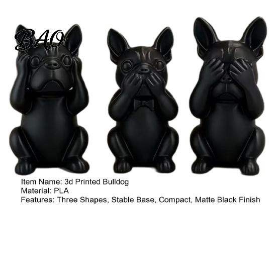 Three-part French Bulldog Design 3D Printed Statues Set of 3, Matte Black Sculpture, Minimalist Bull Dog Desktop Statue Figurines for Home Decoration,