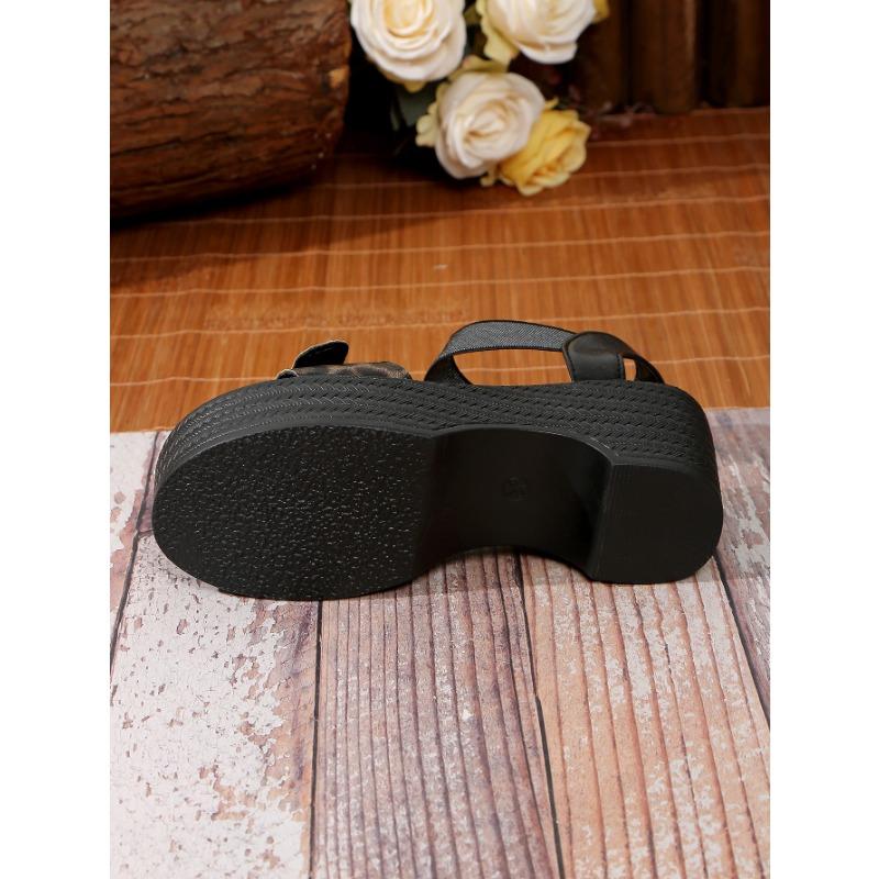 Леопардовый Высокий Каблук Модные Босоножки Женские Летние Большие Размеры Женские Толстые Босоножки