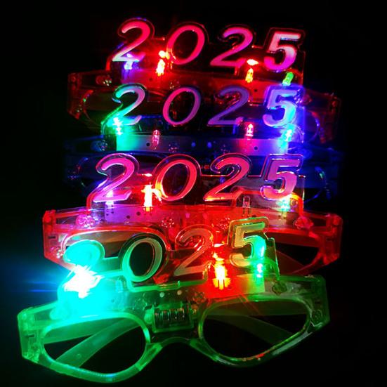 Рождественские очки 2025 года с блестками, 3 режима мигания, светодиодная подсветка, реквизит для новогодних фотосессий 2025 года, противоскользящий, унисекс, праздничный, тематический, активатор атмосферы вечеринки