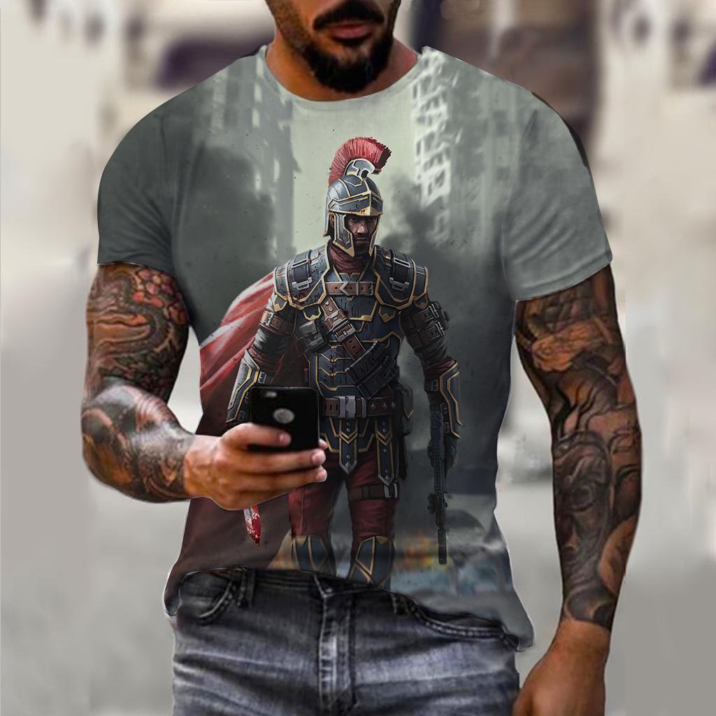 Sparta New Fashion Hero Pattern T-shirt European and American Summer Fashion Short Sleeve Tops Casual Personalized Printed Round Neck Street Wear