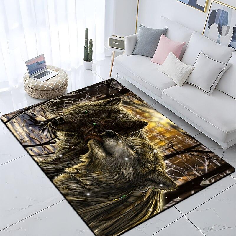 Art Animal Wolf 3D Print Carpets for Living Room Bedroom Decor Carpet Soft Flannel Home Bedside Floor Mat Play Area Rugs Gifts