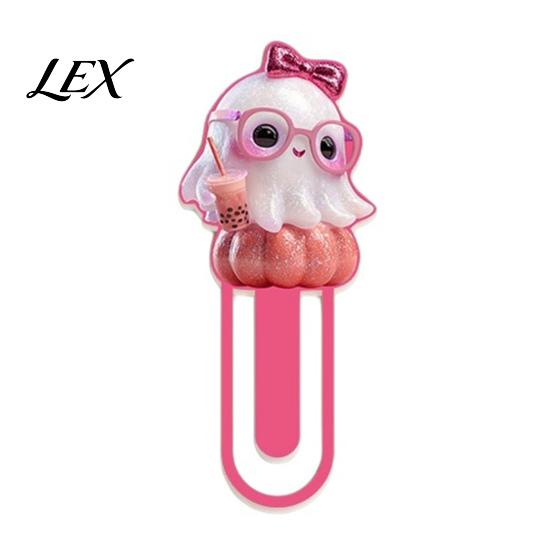 Unique Gift for Book Lovers Halloween Cute Acrylic Bookmark, Durable Cartoon Page Marker, Student Study Essentials Elastic Clip Design Stationery