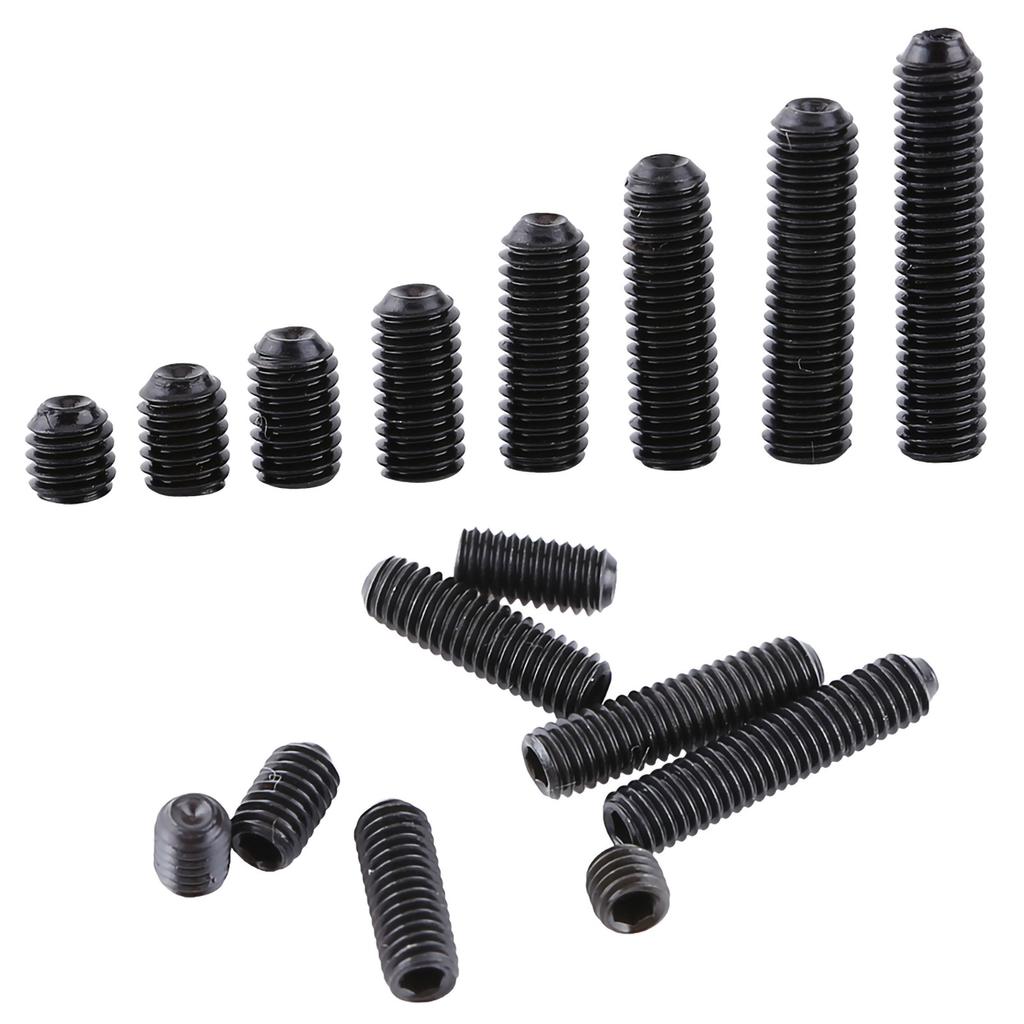 200pcs M3 Black Carbon Steel Socket Cup Point Grub Set Screw Assortment