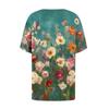 Women's Fashionable Casual Short Sleeve Button Floral Print Round Neck Pullover Top