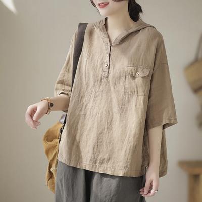 Футболка для женщин, летняя, большого размера, хлопковая футболка, мягкая, свободная, с капюшоном, повседневная, удобная, пуловер, футболка, топ