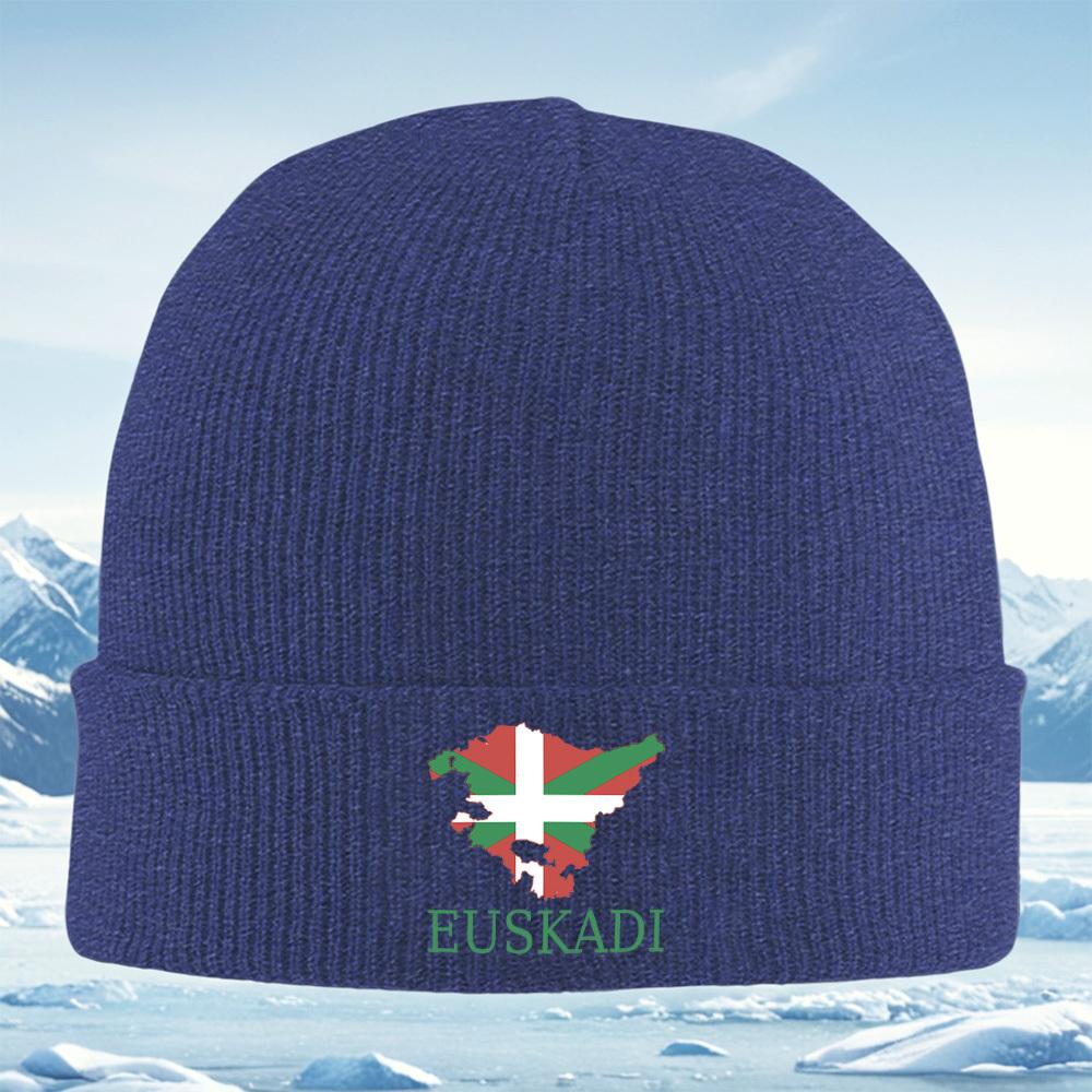 Flag over land shape designEUSKADI text Men Women Unisex Knitted Hat Beanie Pullover Cap Winter Thermal Warm Christmas Outdoor