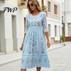 Slimming Silhouette Midi Dresses Autumn Floral Dress for Women, Long Sleeve Bohemian A Line Slim Fit Covering Belly Fat Dress, Vintage Waist-Cinching