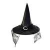 Halloween Witch Hat Lace Spider Web Decor Large Brim Pointed Wizard Sorceress Cosplay Haunted House Carnival Party Costume Cap Headwear