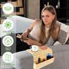 Sofa Arm Tray Bamboo Couch Arm Tray with Basket Foldable Nonslip Splash Proof Sofa Organizer Tray Sofa Arm Table for Drink Snack