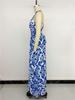 Summer Retro Style Blue & White Porcelain Print Halter Backless Split Dress