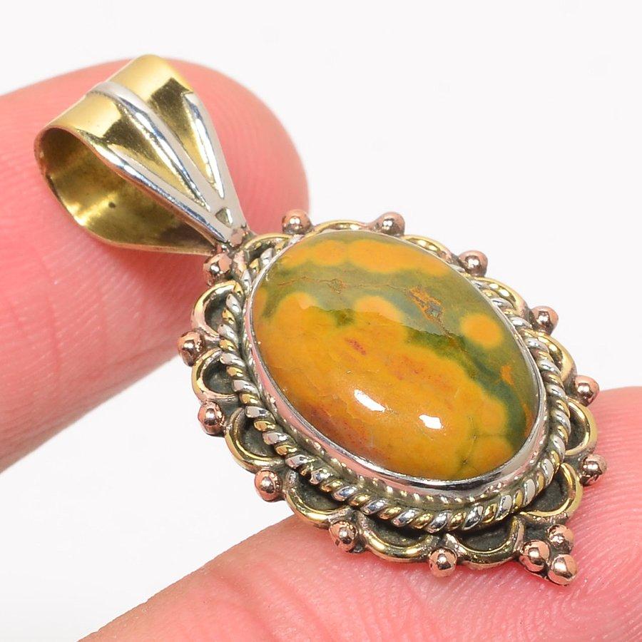 Подвеска из чистого серебра 925 пробы Natural Ocean Jasper TwoTone 1,50 дюйма z0i55
