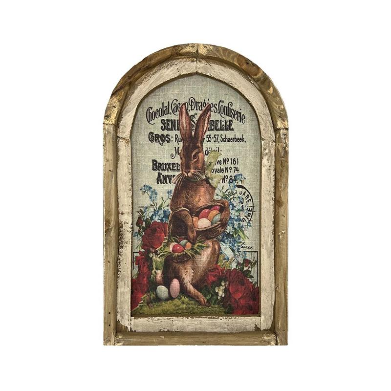 1PC Vintage Easter Decor Retro Home Decoration Wooden Bunny Oil Painting Rabbit Inn Art Print