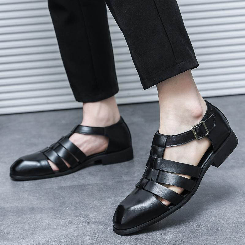 Summer 2024 New Men's Outdoor Garden Shoes Cool Breathable Leather Shoes Fashion Black Luxury White Sandals Elegant Male Shoes