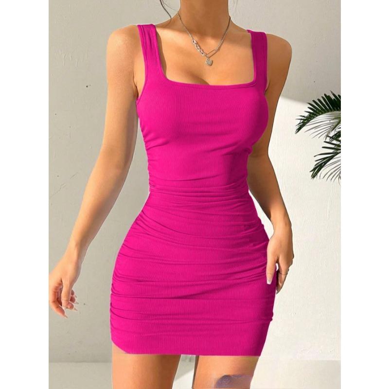 Летнее мини-платье bodycon с квадратным вырезом, без рукавов, повседневное, для вечеринки, клубное, для ночного выхода, облегающее, bodycon