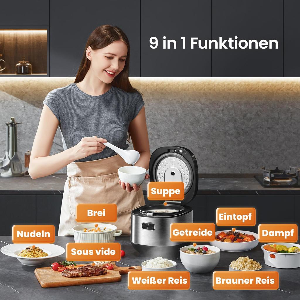 Midea Rice Cooker with 9 Functions, 2L, 8 Cups