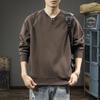 Американский тяжелый ретро-свитер с воротником Генри, мужской свободный, большого размера, осенне-зимний трендовый бренд, повседневный спортивный топ