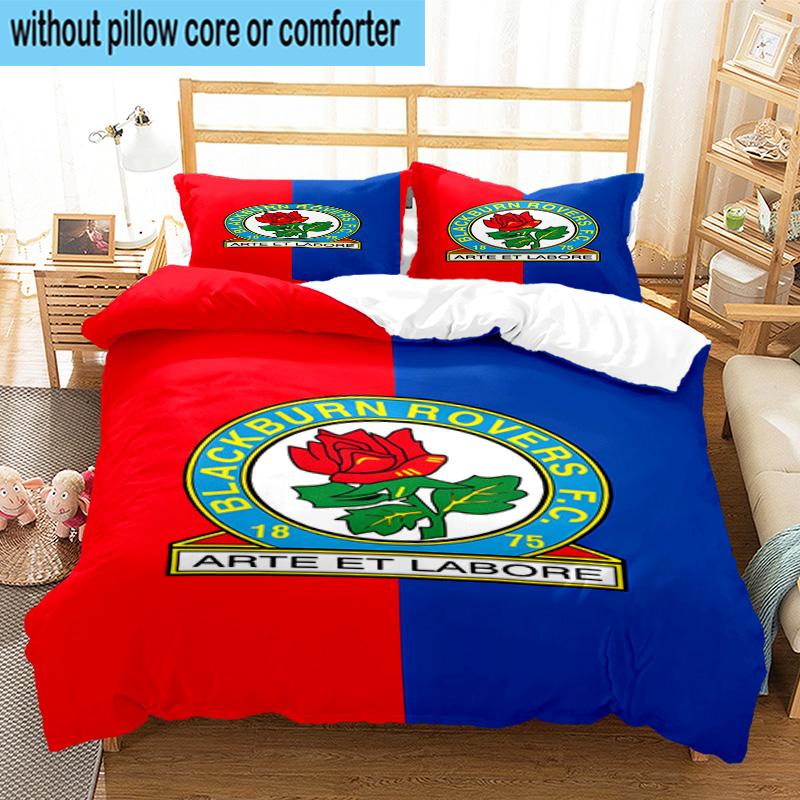 3pcs Blackburn Rovers Crest Football Club Bedding Set Duvet Cover Closure Includes 1 Duvet Cover & 2 Pillowcases Bedding Sets Home Decor Gifts
