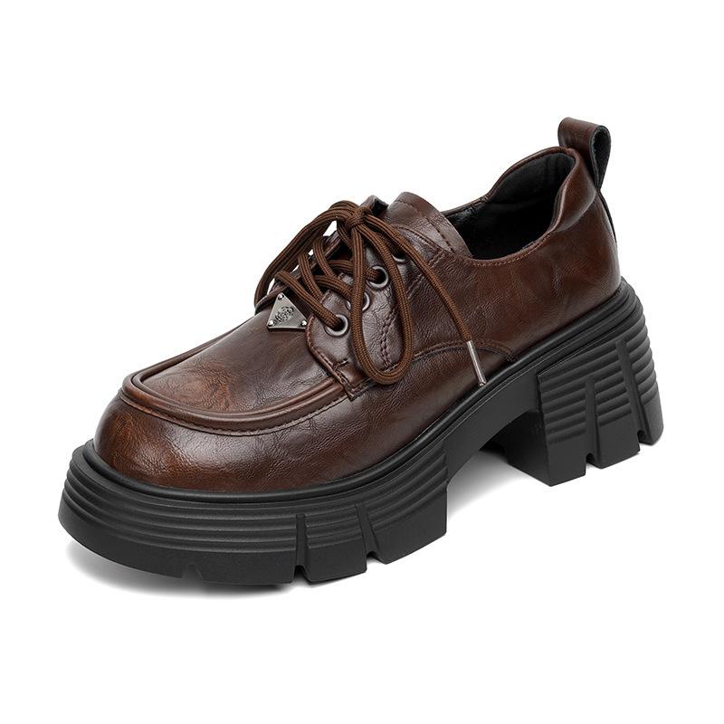 Кожаные туфли на плоской подошве для женщин Huizhou, виноградные, такие же, маленькие кожаные туфли, черные, со шнуровкой, осенне-зимние, новые туфли на платформе