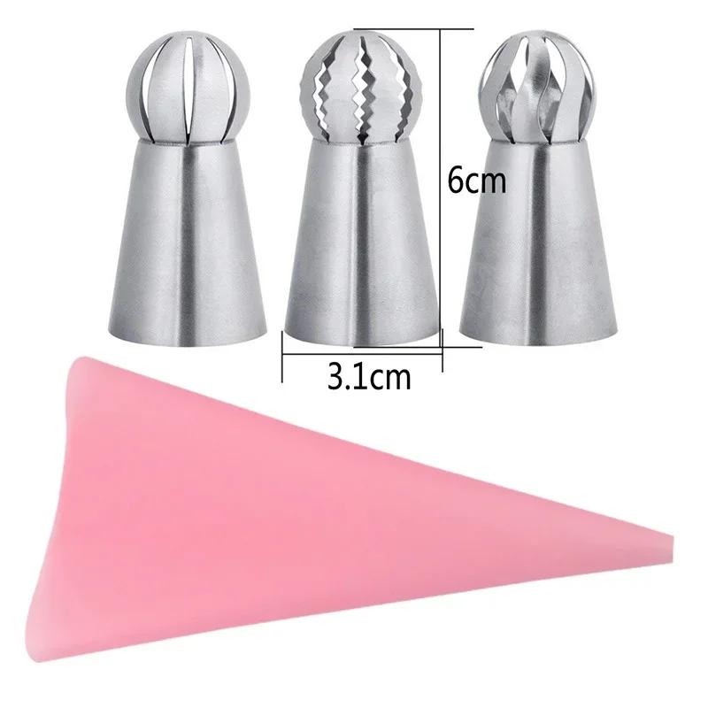 3pcs Silicone Kitchen Accessories Icing Piping Cream Pastry Bag + 3 Stainless Steel Nozzle Set DIY Cake Decorating Tips Set Tool