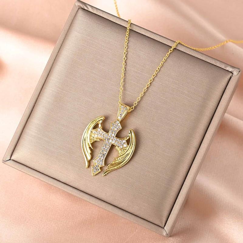 Модное ожерелье крест ретро крест крылья феи ювелирные изделия подарок мода высокое качество