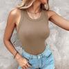 Women Ribbed Tank Top Knitted Camisole with Built-in Bra Casual Crew Neck Sleeveless Basic
