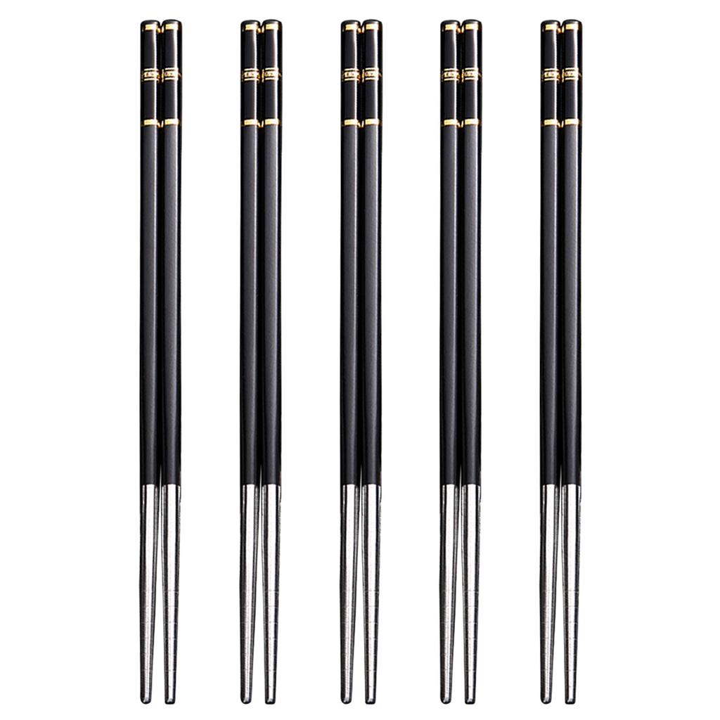 5Pairs Alloy Non-Slip Chinese Chopsticks Korean Sushi Sticks Chopsticks Stainless Steel Reusable Chopsticks Party Tableware Set
