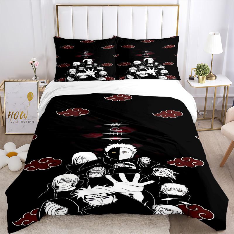 Naruto Akatsuki Symbols Print 3Pcs Bedding Setduvet Cover With 2 Bedropillowcase Home Birthday Gift