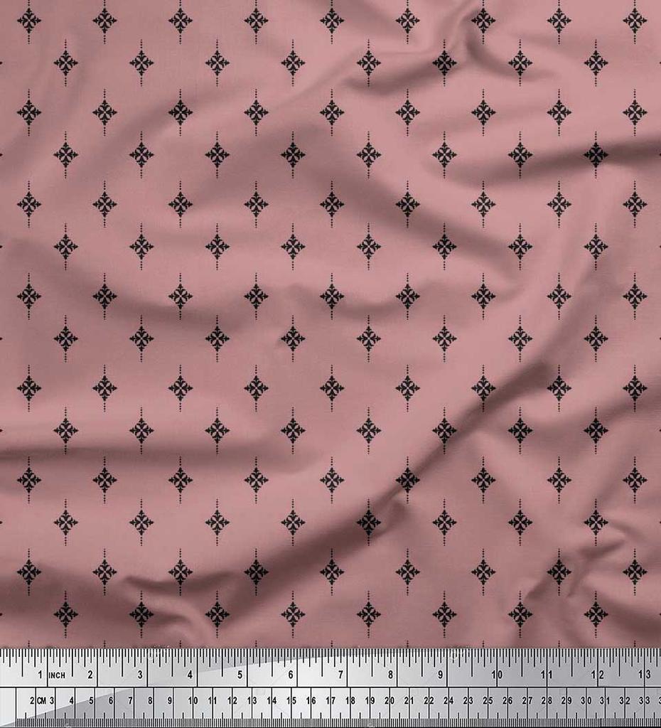 Soimoi Japan Crepe Satin Fabric Dot & Black Small Motif Shirting Decor Fabric Printed Metre 42 Inch