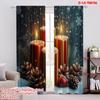 2pcs,2D Plane Printing Curtains&Window Treatment Christmas Candles Pine Cones (4) Versatile Polyester Fabric (without Rod)