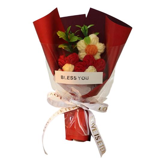 Вязаный крючком букет цветов Ручной работы Вязаный мини-букет Искусственный Пушистый цветок Подарок для мамы жены на День рождения Юбилей