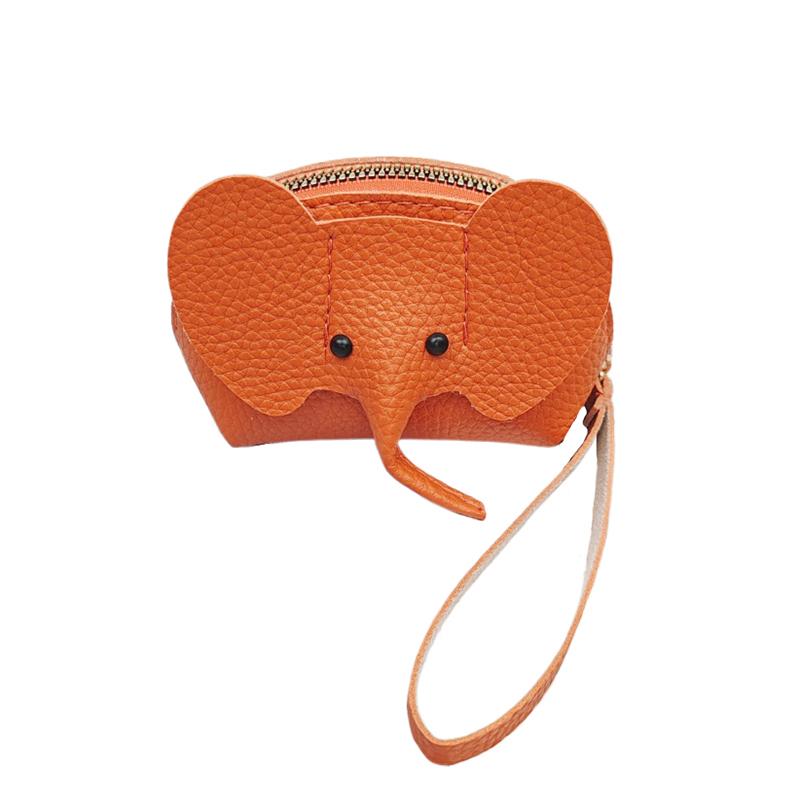 Exquisite Elephant Print PU Leather Money Bag for Women; Coin Purse with Key Ring and Zipper Pocket