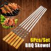 Палочка для гриля барбекю 6 шт. Деревянная вилка для барбекю из нержавеющей стали для улицы Игла для гриля Инструменты для барбекю Шпажки для барбекю 55 см 21,65" Длинная ручка Шашлык