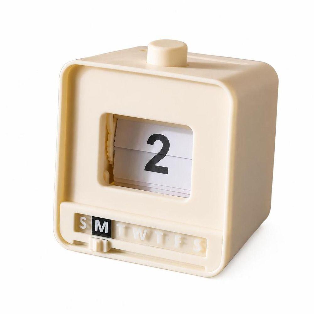 Mini Size Desktop Calendar Manual Date Display Mechanical Calendar Push Button Calendar Home Decor
